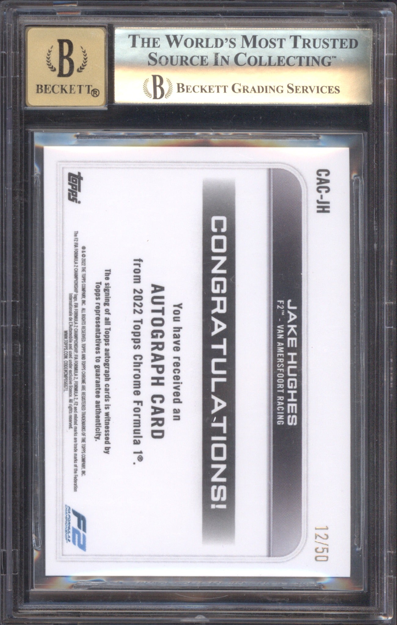 Jake Hughes 2022 Topps Chrome Formula 1 #CAC-JH Gold Wave Refractors /50 BGS 9.5