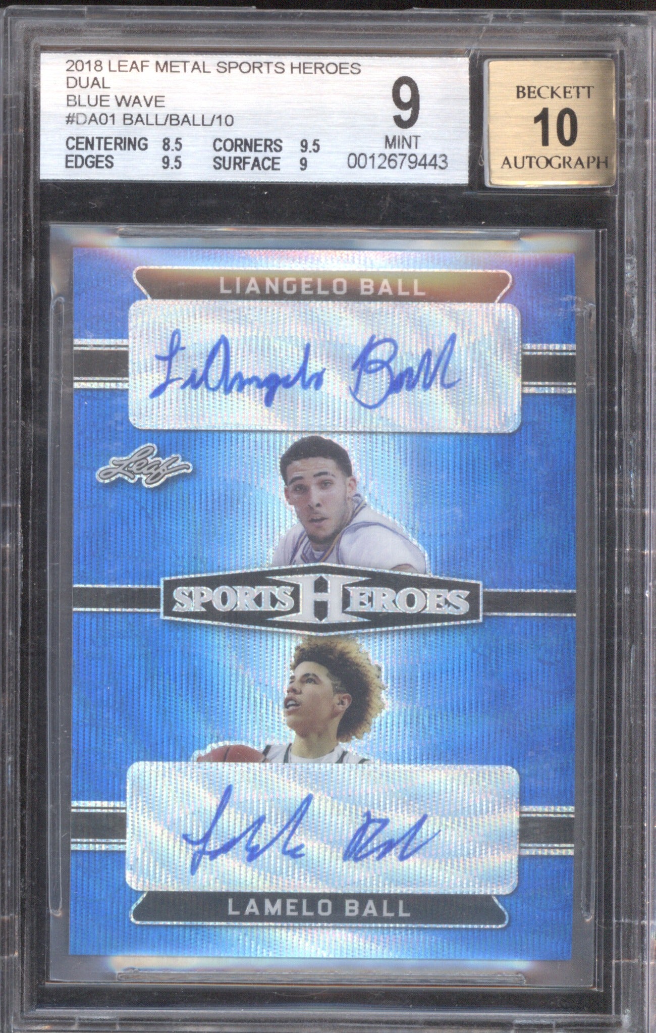 LaMelo Ball & LiAngelo Ball 2018 Leaf #DA01 Sports Heroes Blue Wave /10 RC BGS 9