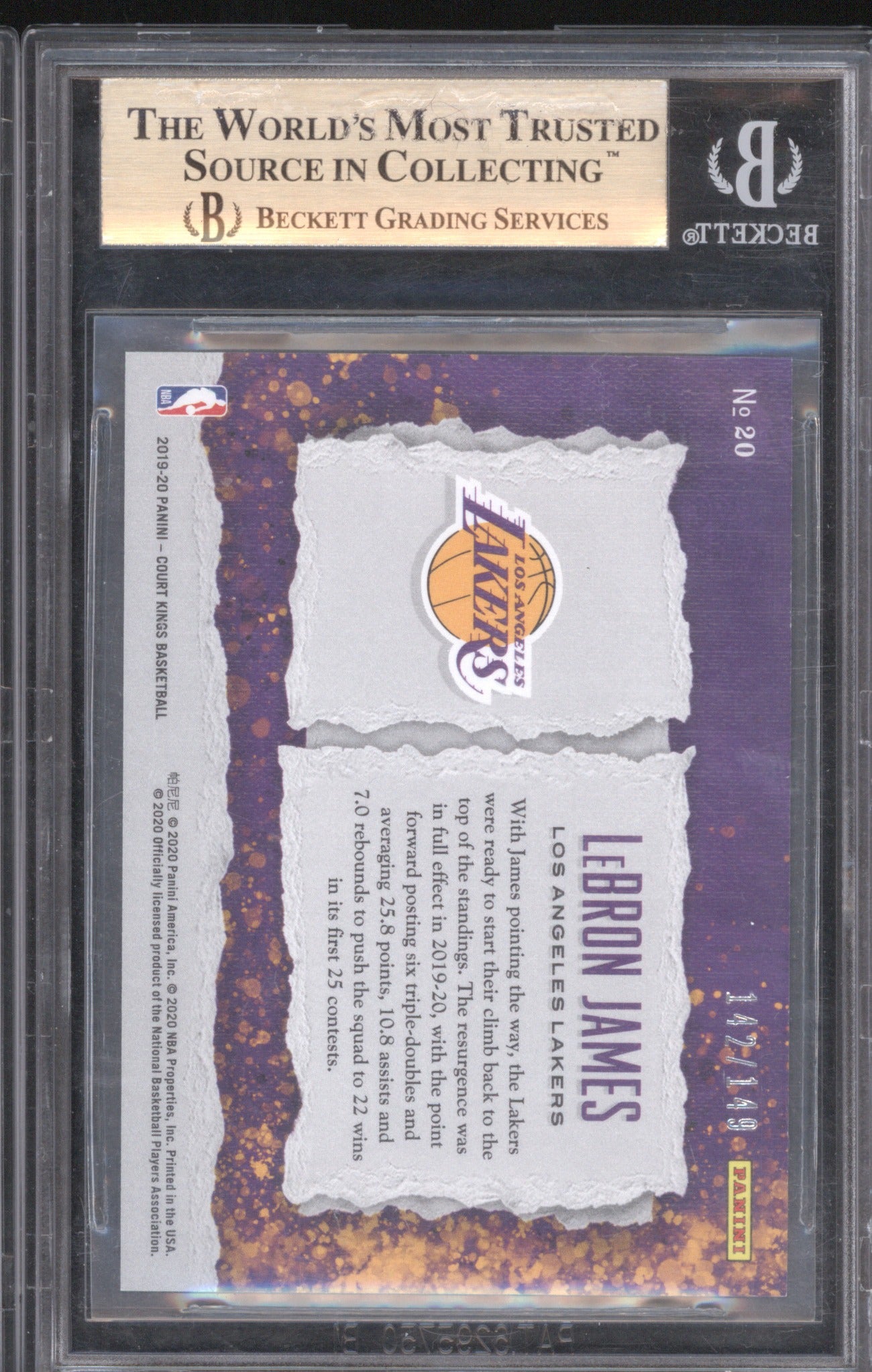 LeBron James 2019 Panini Court Kings #20 Maestros BGS 9.5 Ruby 142/149