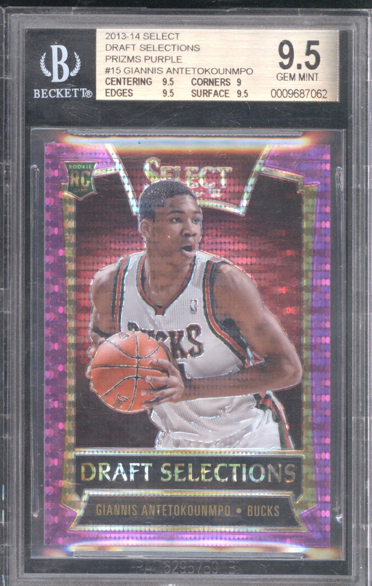 Giannis Antetokounmpo 2013 Panini Select #15 Draft Selections Purple Prizm 9.5