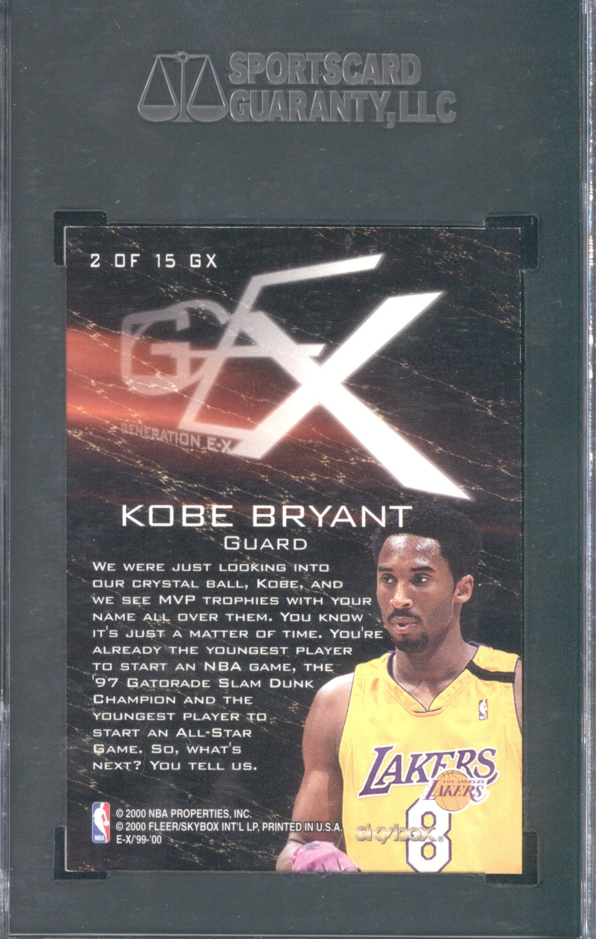 1999 SkyBox E-X 2000 Kobe Bryant 2 of 15 GX Generation E-X Holo SGC 9.5