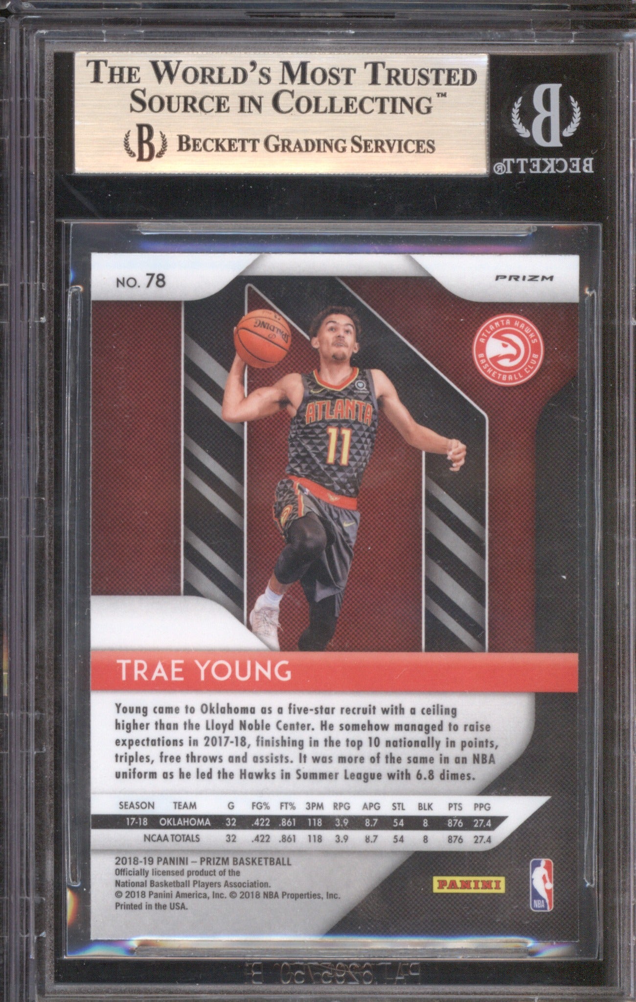 2018 Panini Prizm Trae Young Silver Prizm Rookie 78 BGS 9.5