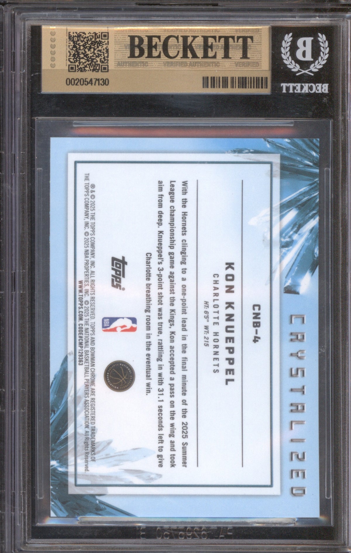 2025 Bowman Chrome CNB-4 Kon Knueppel Crystallized BGS 9.5