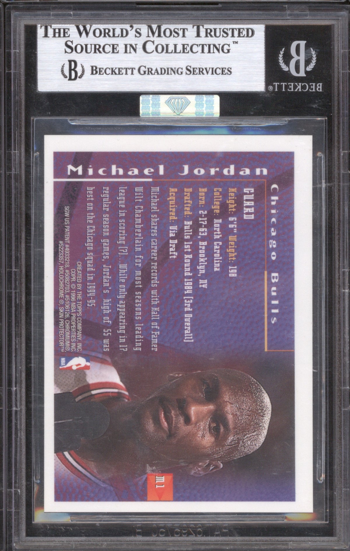 Michael Jordan 1995-96 Topps Finest M1 Borderless Gold Refractor MBA Silver BGS9