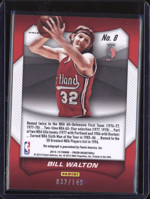 Bill Walton 2014-15 Panini Prizm 8 Blue Pulsar Auto Jersey Number 32/149