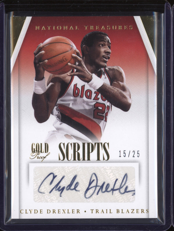 Clyde Drexler 2013-14 Panini National Treasures Scripts Auto Gold Proof 15/25