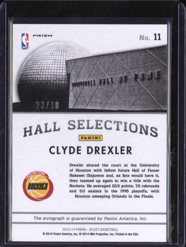 Clyde Drexler 2013-14 Panini Select 11 Hall Selections Purple Auto 23/30