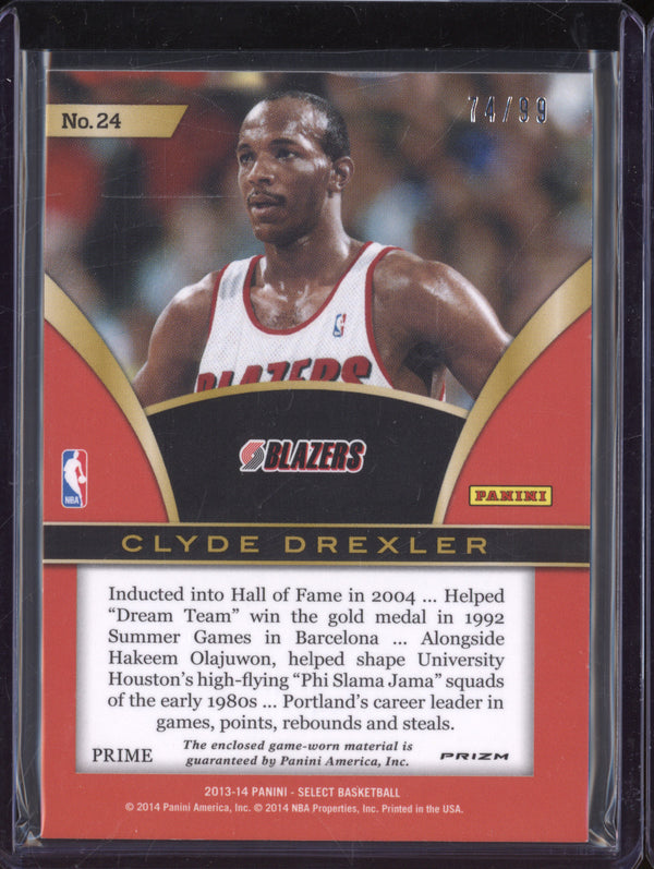 Clyde Drexler 2013-14 Panini Select 24 Select Swatches Purple Jersey 74/99