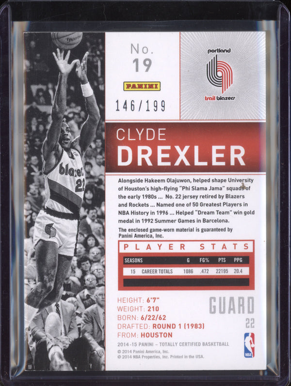 Clyde Drexler 2014-15 Panini Totally Certified 19 Blue Jersey 146/199