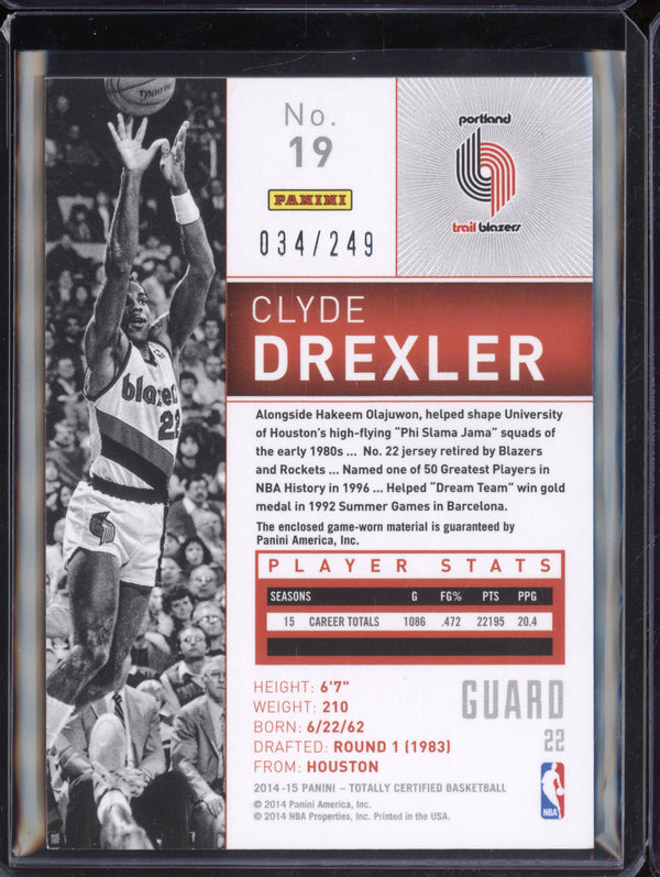 Clyde Drexler 2014-15 Panini Totally Certified 19 Red Jersey 34/249