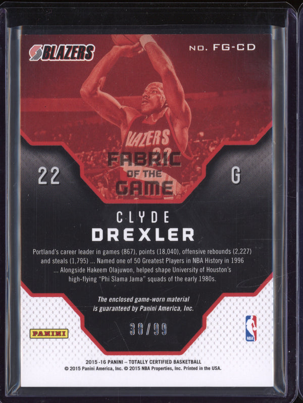 Clyde Drexler 2015-16 Panini Totally Certified Fabric of the Game Jersey 38/99