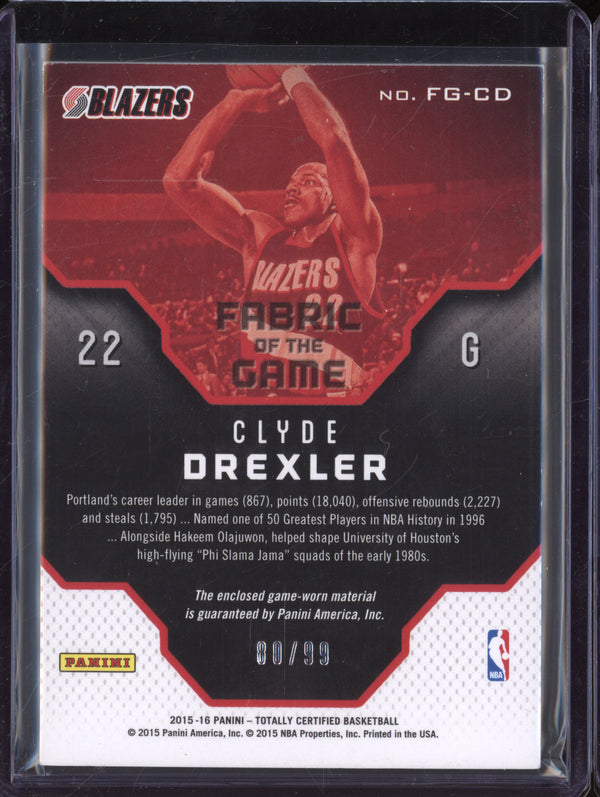 Clyde Drexler 2015-16 Panini Totally Certified Fabric of the Game Jersey 80/99