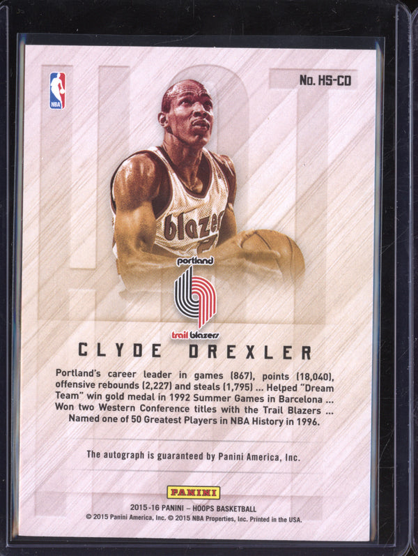 Clyde Drexler 2015-16 Panini Hoops HS-CD Hot Signatures Auto