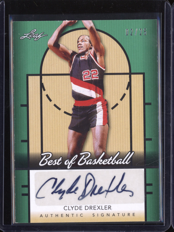 Clyde Drexler 2013 Leaf Best of Basketball CD1 Green Auto 2/25