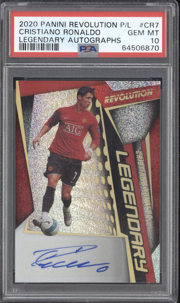 Cristiano Ronaldo 2020 Panini Revolution Premier League Legendary Auto RC PSA 10