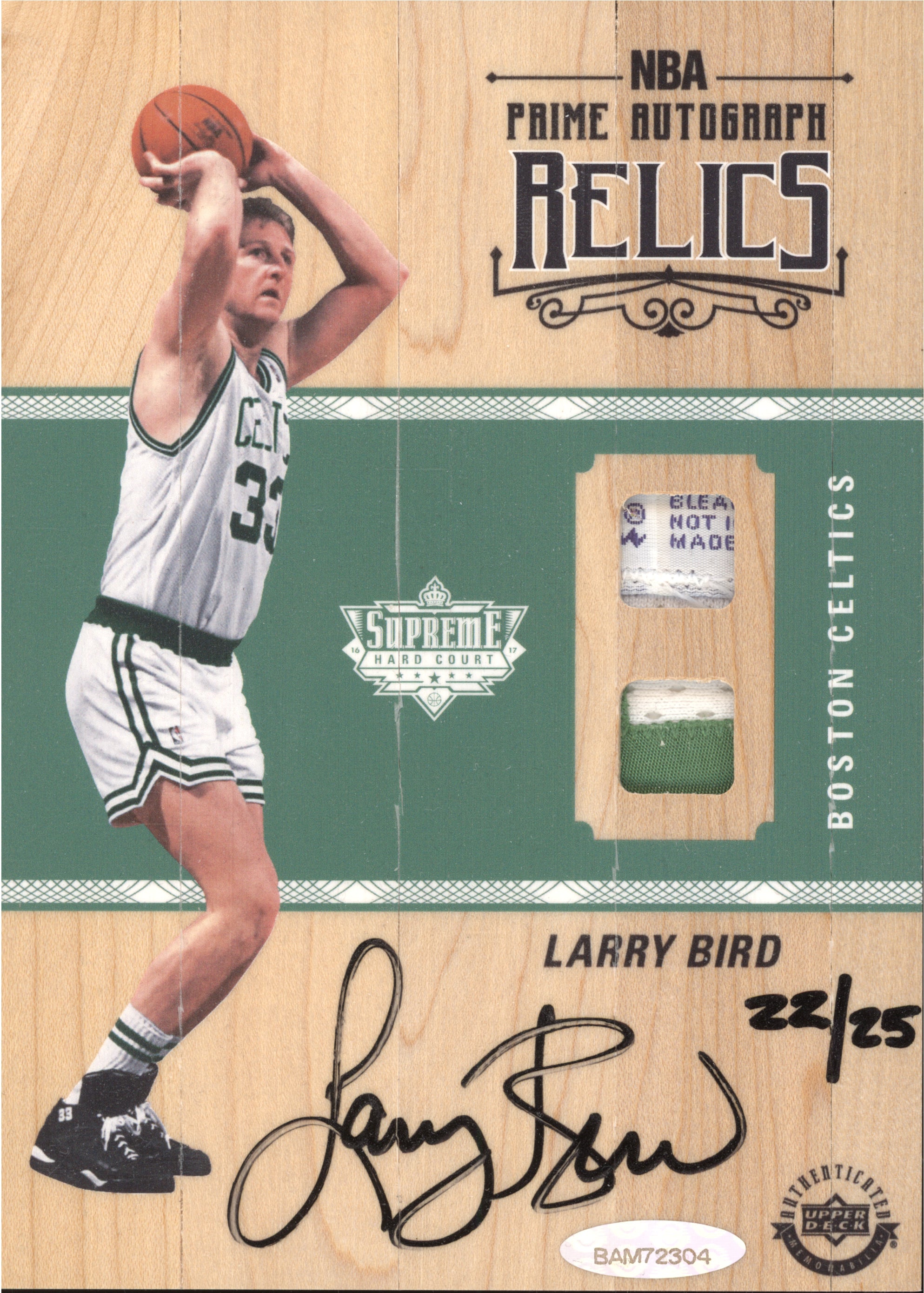 Larry Bird 2016-17 Upper Deck Supreme Hard Court PAR-LB Prime Auto Relic 22/25