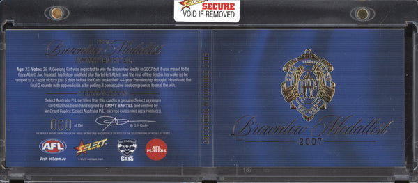 Jimmy Bartel 2024 Select Brownlow Medallist 2007 Booklet Signature 60/150