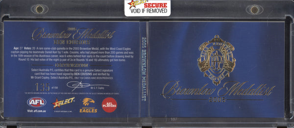 Ben Cousins 2024 Select Brownlow Medallist 2005 Booklet Signature 135/150