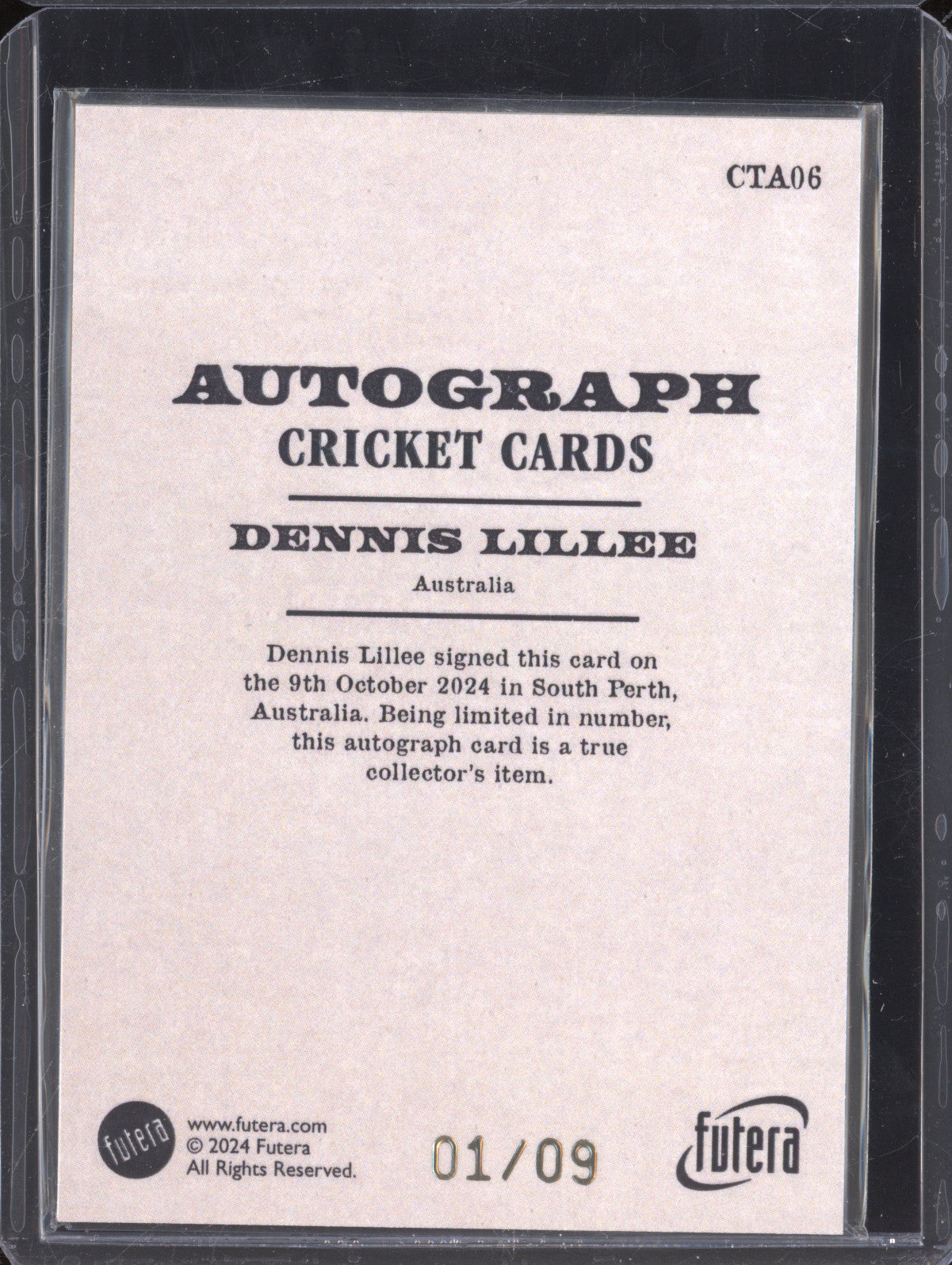 Dennis Lillee 2024 Futera Vintage Cricket CTA06 Taddies Autograph 1/9