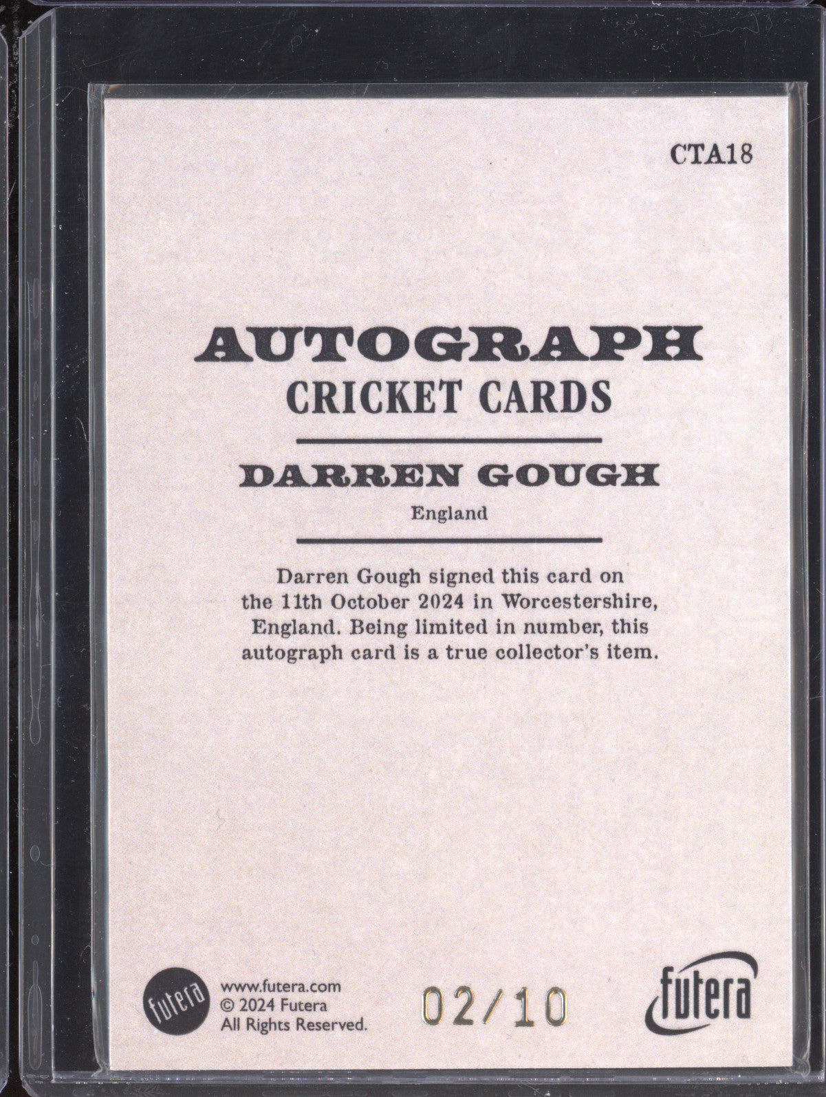 Darren Gough 2024 Futera Vintage Cricket CTA18 Taddies Autograph 2/10