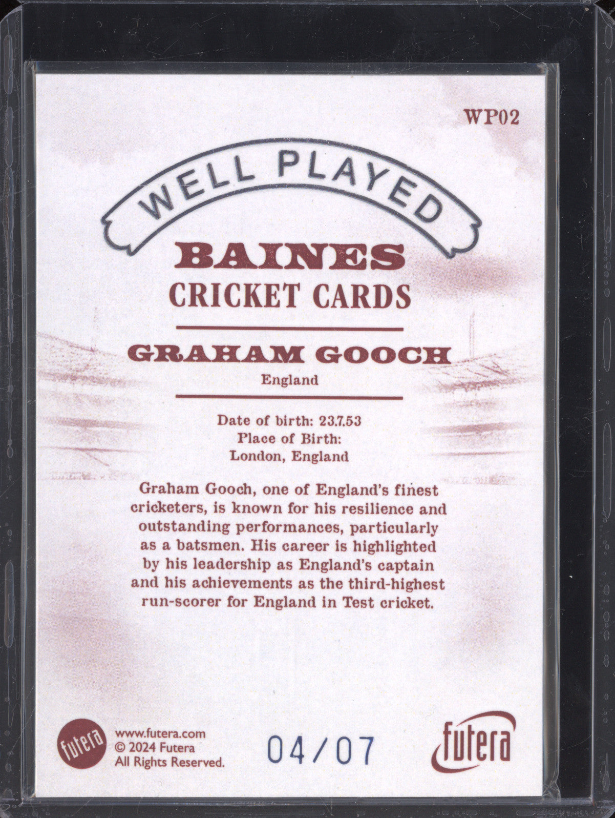 Graham Gooch 2024 Futera Vintage Cricket WP02 Well Played 4/7