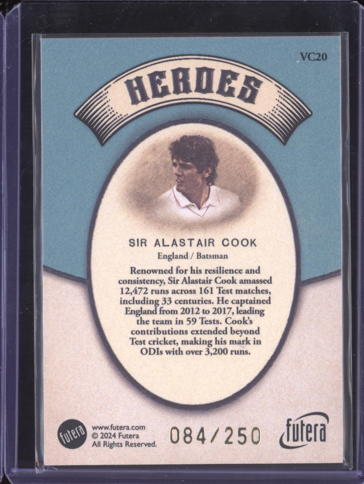 Sir Alastair Cook 2024 Futera Vintage Cricket VC20 Heroes 84/250