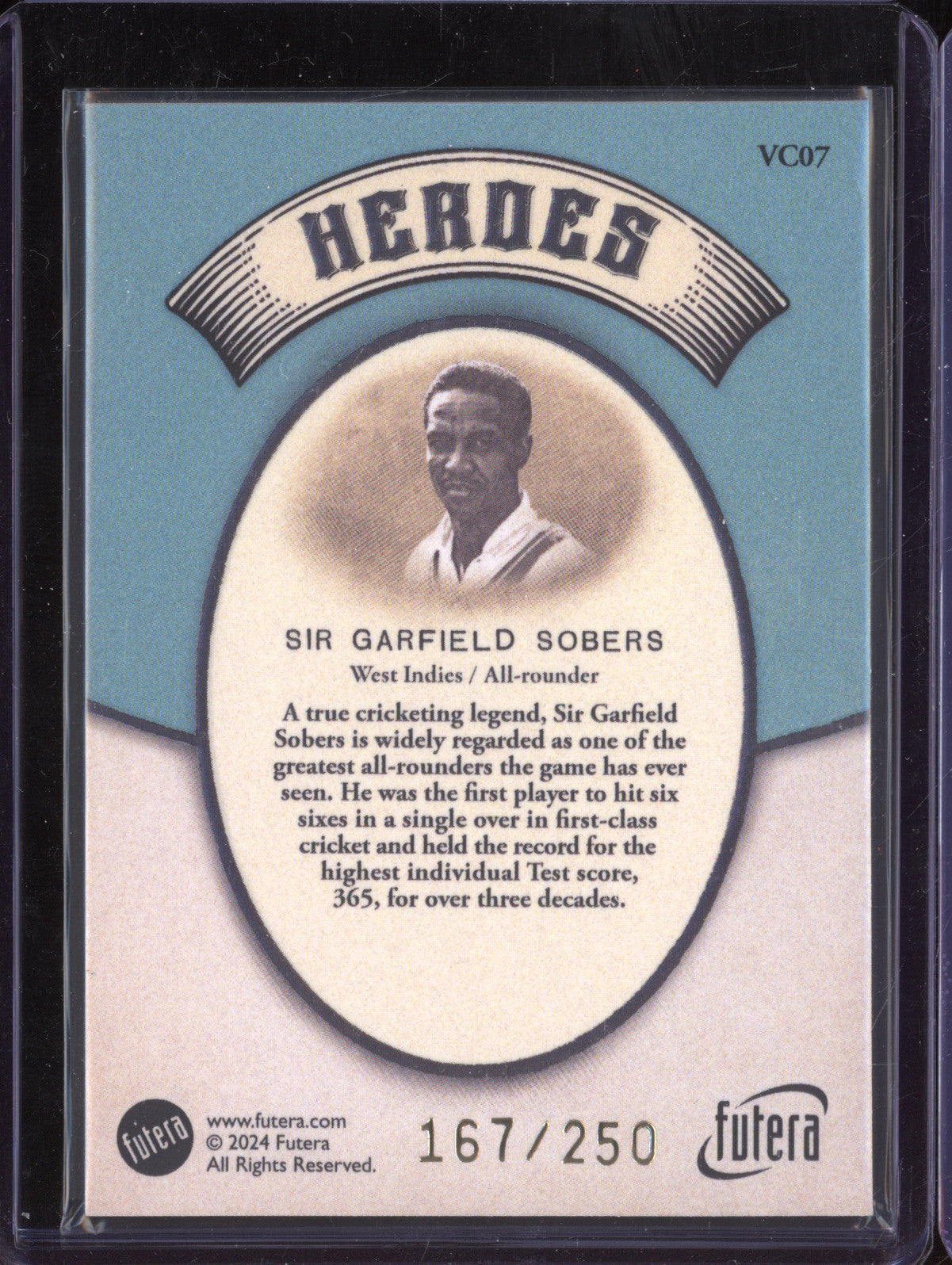 Sir Garfield Sobers 2024 Futera Vintage Cricket VC07 Heroes 167/250