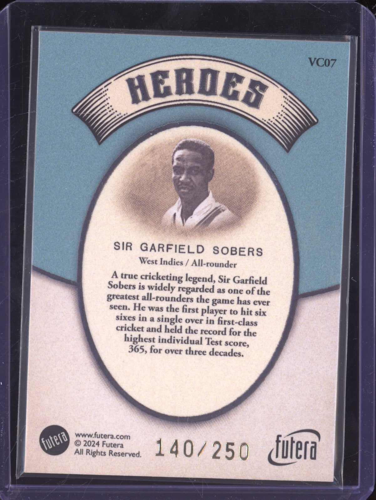 Sir Garfield Sobers 2024 Futera Vintage Cricket VC07 Heroes 140/250