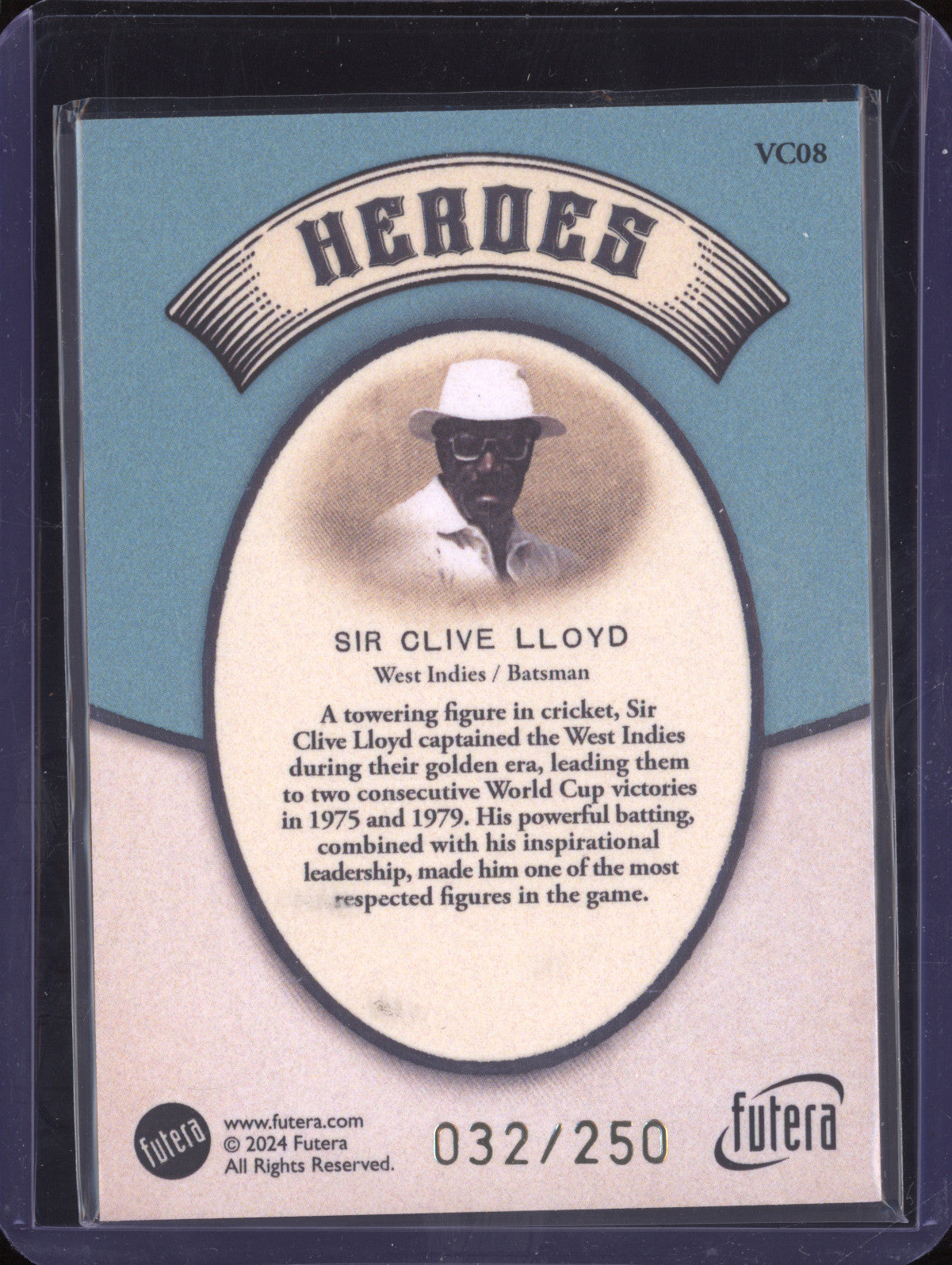 Sir Clive Lloyd 2024 Futera Vintage Cricket VC08 Heroes 32/250