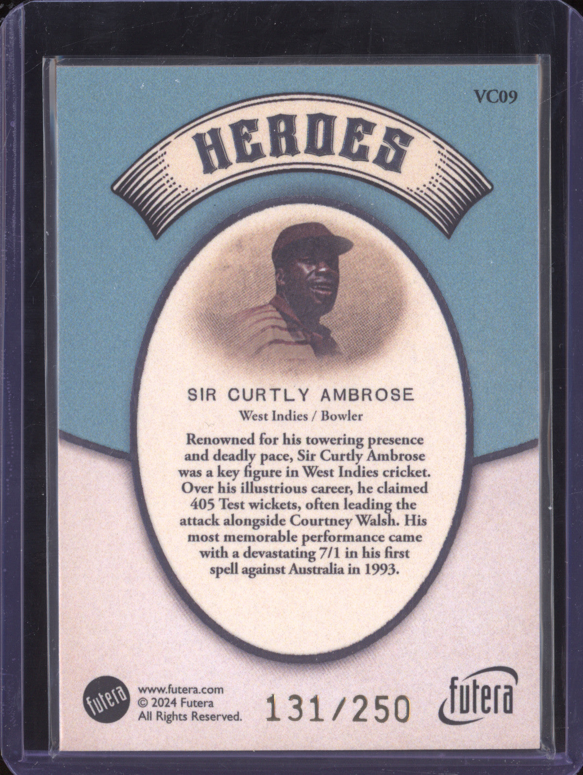 Sir Curtly Ambrose 2024 Futera Vintage Cricket VC09 Heroes 131/250