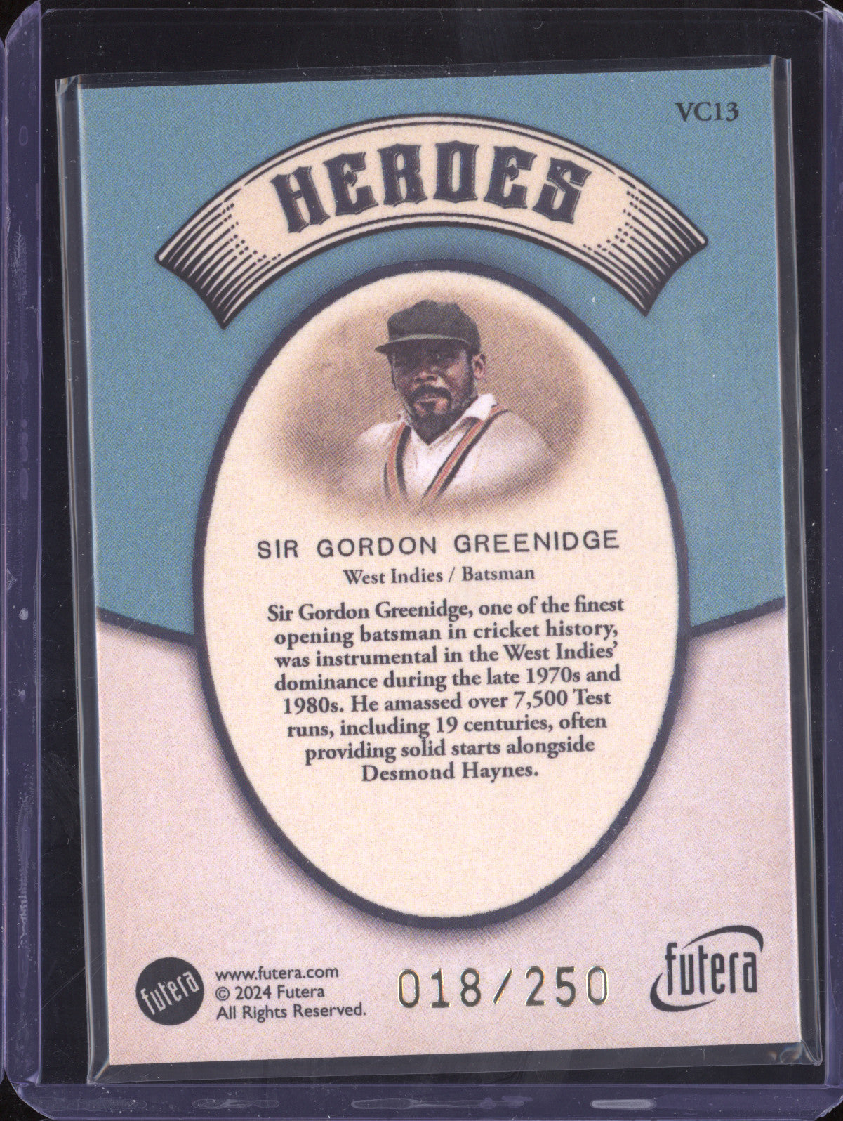 Sir Gordon Greenidge 2024 Futera Vintage Cricket VC13 Heroes 18/250