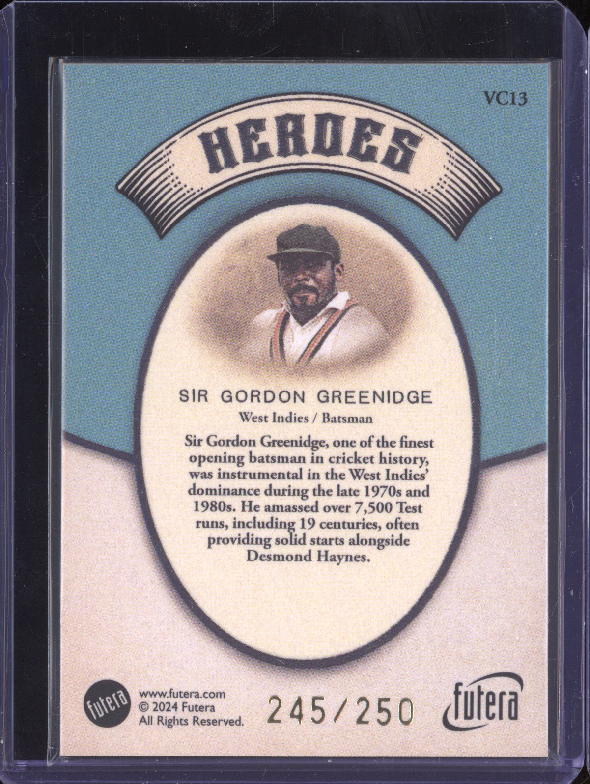 Sir Gordon Greenidge 2024 Futera Vintage Cricket VC13 Heroes 245/25