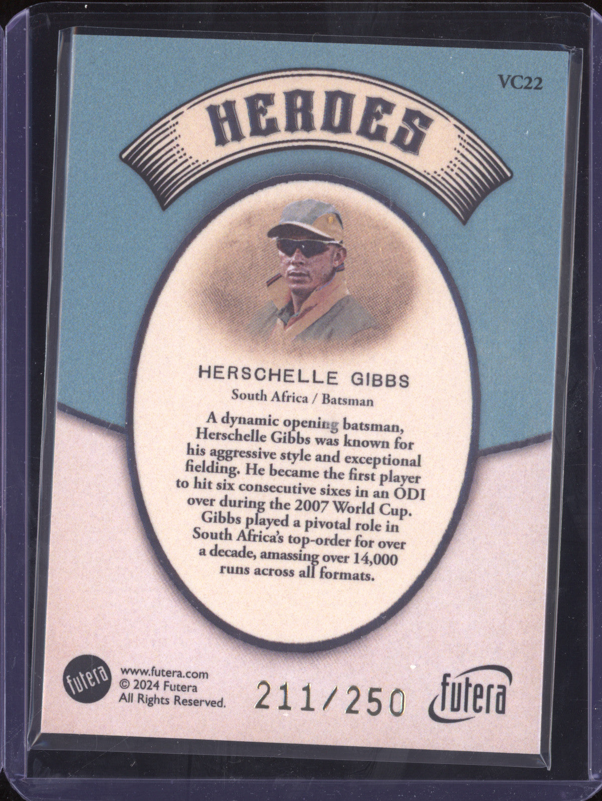 Herschelle Gibbs 2024 Futera Vintage Cricket VC22 Heroes 211/250