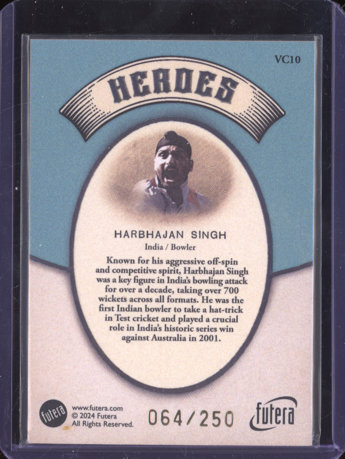 Harbhajan Singh 2024 Futera Vintage Cricket VC10 Heroes 64/250