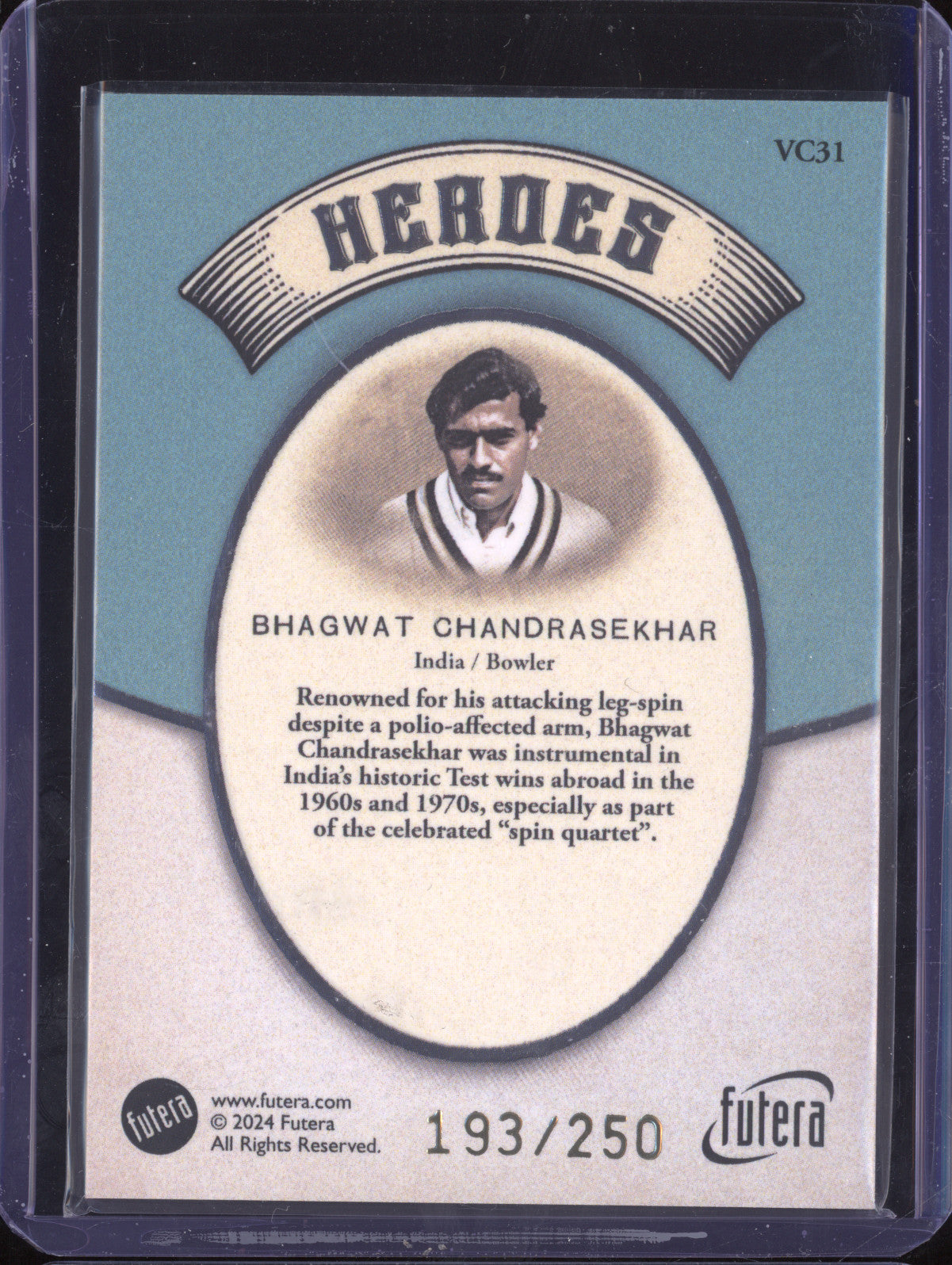 Bhagwat Chandrasekhar 2024 Futera Vintage Cricket VC31 Heroes 193/250