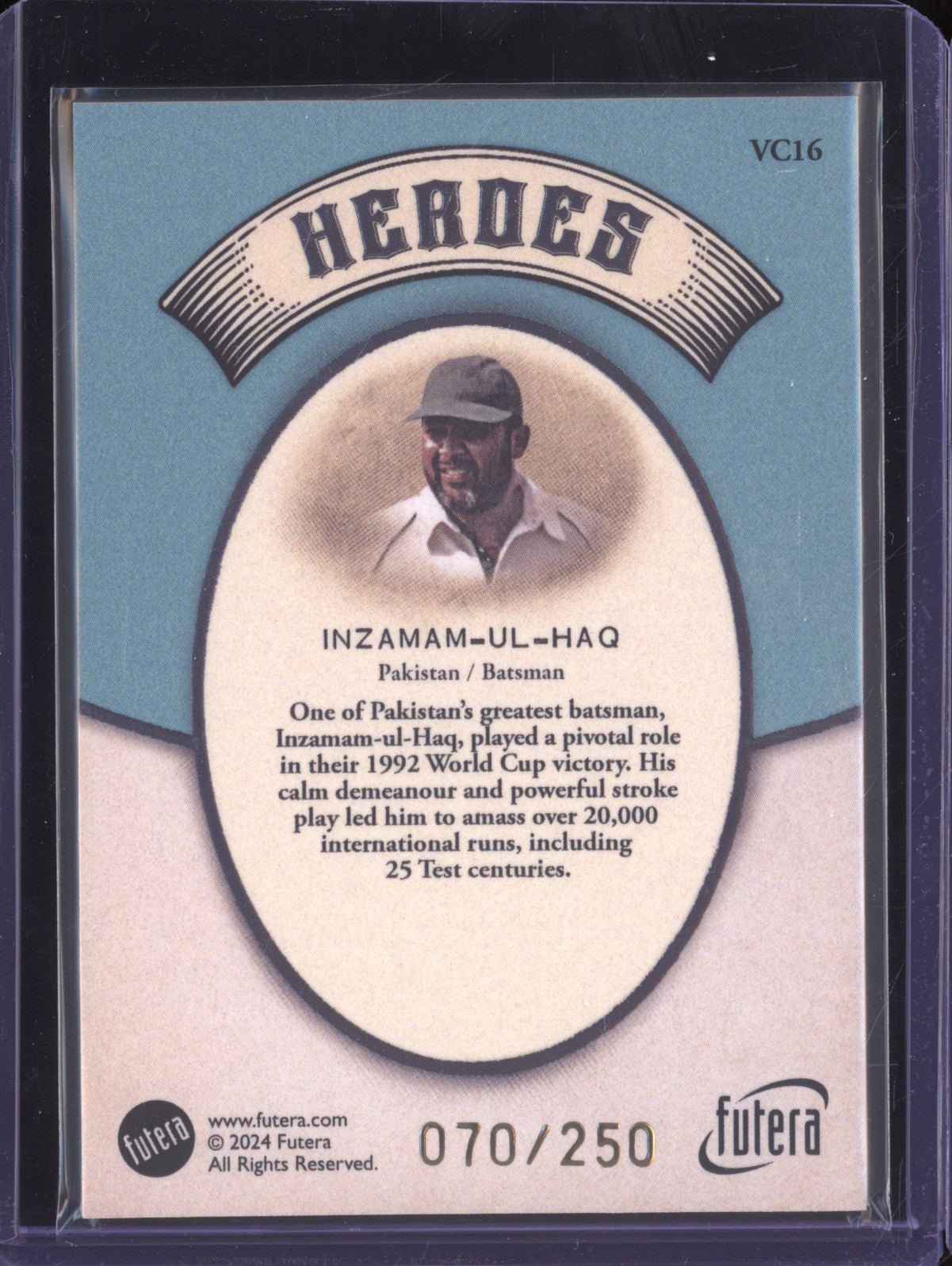 Inzamam-Ul-Haq 2024 Futera Vintage Cricket VC16 Heroes 70/250