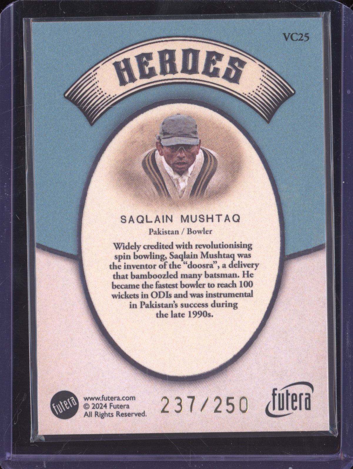 Saqlain Mushtaq 2024 Futera Vintage Cricket VC25 Heroes 237/250
