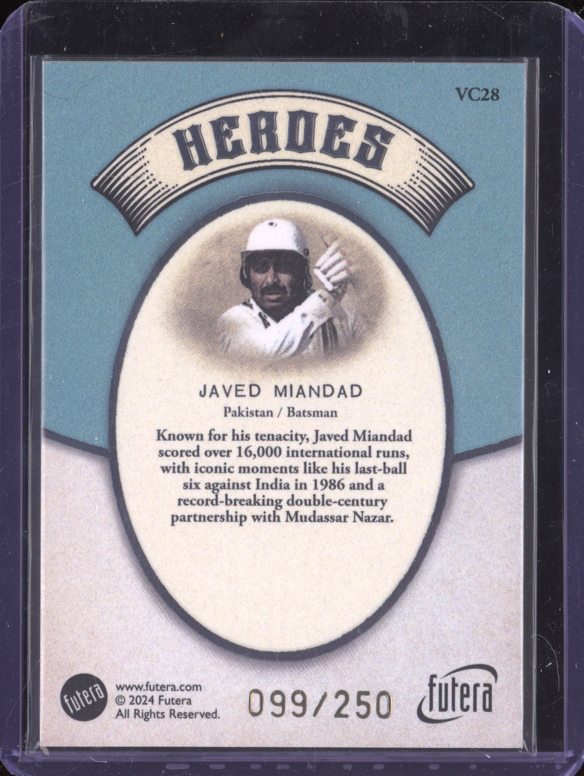 Javed Miandad 2024 Futera Vintage Cricket VC28 Heroes 99/250