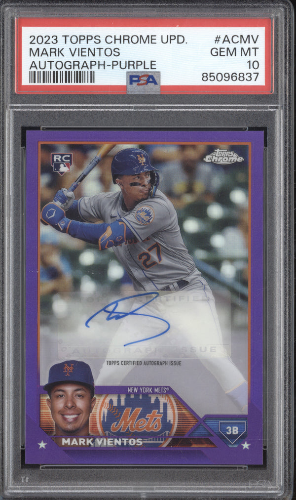 Mark Vientos 2023 Topps Chrome Update AC-MV Autograph Purple RC 232/250 PSA  10