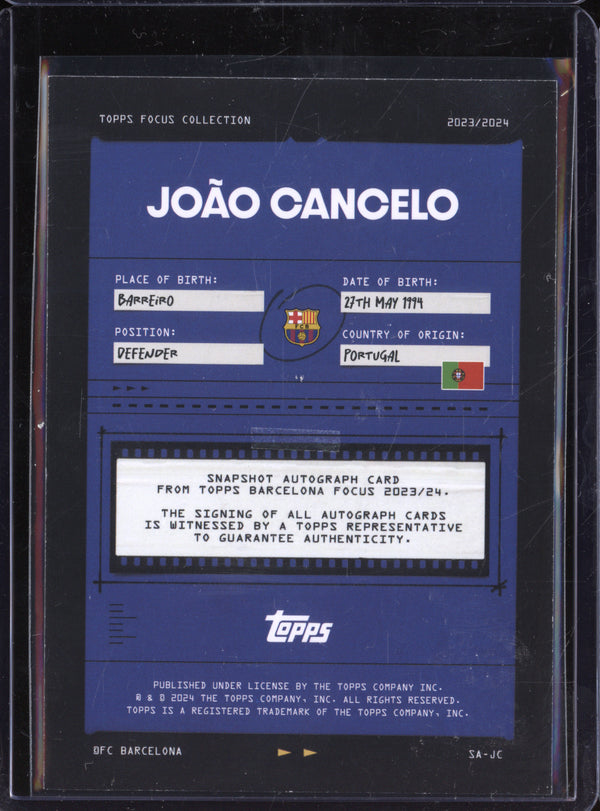 Joao Cancelo 2023-24 Topps Focus FC Barcelona SA-JC Snapshots Autographs