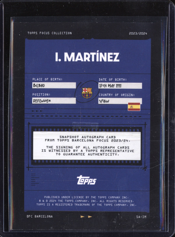 I. Martinez 2023-24 Topps Focus FC Barcelona SA-IM Snapshots Auto Green 99/99