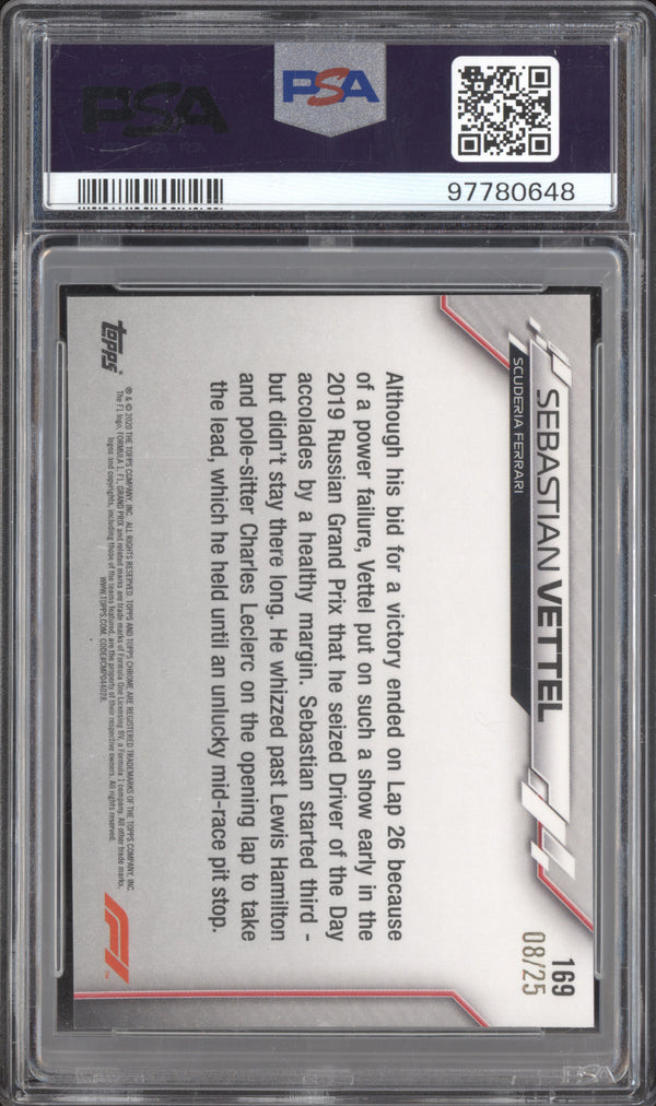 Sebastian Vettel 2020 Topps F1 Chrome 169 Orange Wave Refractor 8/25 PSA 9