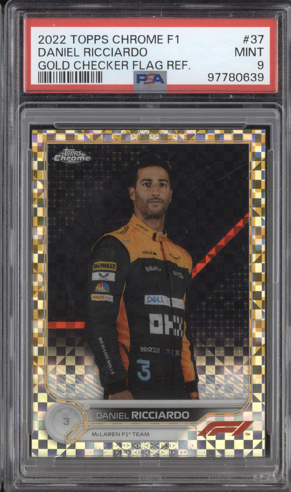 Daniel Ricciardo 2022 Topps F1 Chrome 3 Gold Checker Flad Refractor 42/50 PSA 9