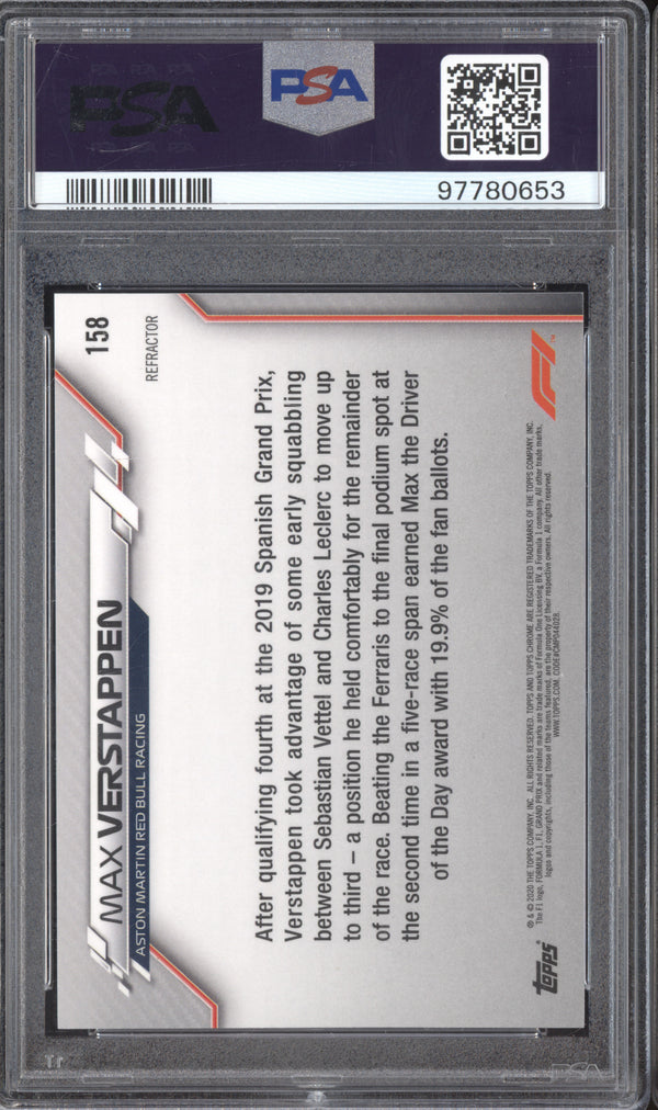 Max Verstappen 2020 Topps F1 Chrome 158 Refractor PSA 9