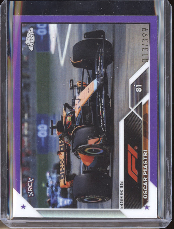 Oscar Piastri 2023 Topps Chrome Formula 1 113 Purple RC 13/399