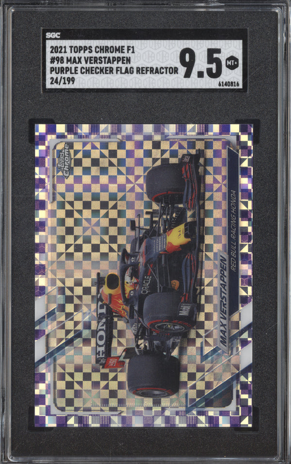 Max Verstappen 2021 Topps Chrome F1 98 Purple Checker Flag 24/199 SGC 9.5