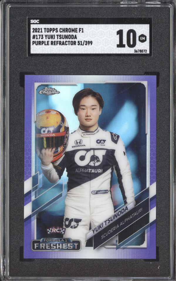 Yuki Tsunoda 2021 Topps Chrome F1 173 Purple RC 51/199 SGC 10