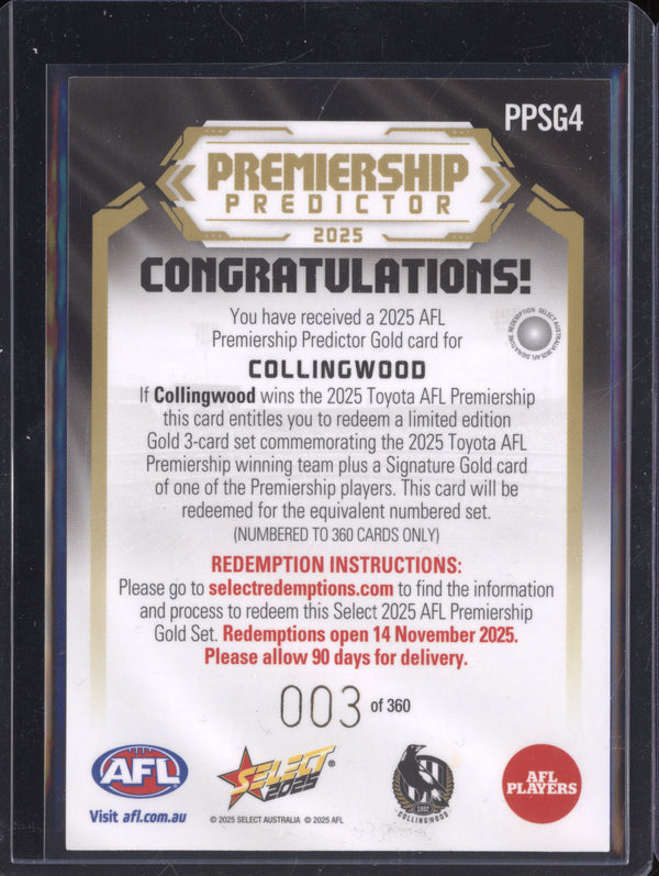 Collingwood 2025 Select Footy Stars PPSG4 Gold Signature Premiership Predictor *Low 003/360