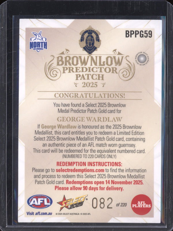 George Wardlaw 2025 Select Footy Stars BPPG59 Brownlow Medal Predictor Patch Gold 82/220