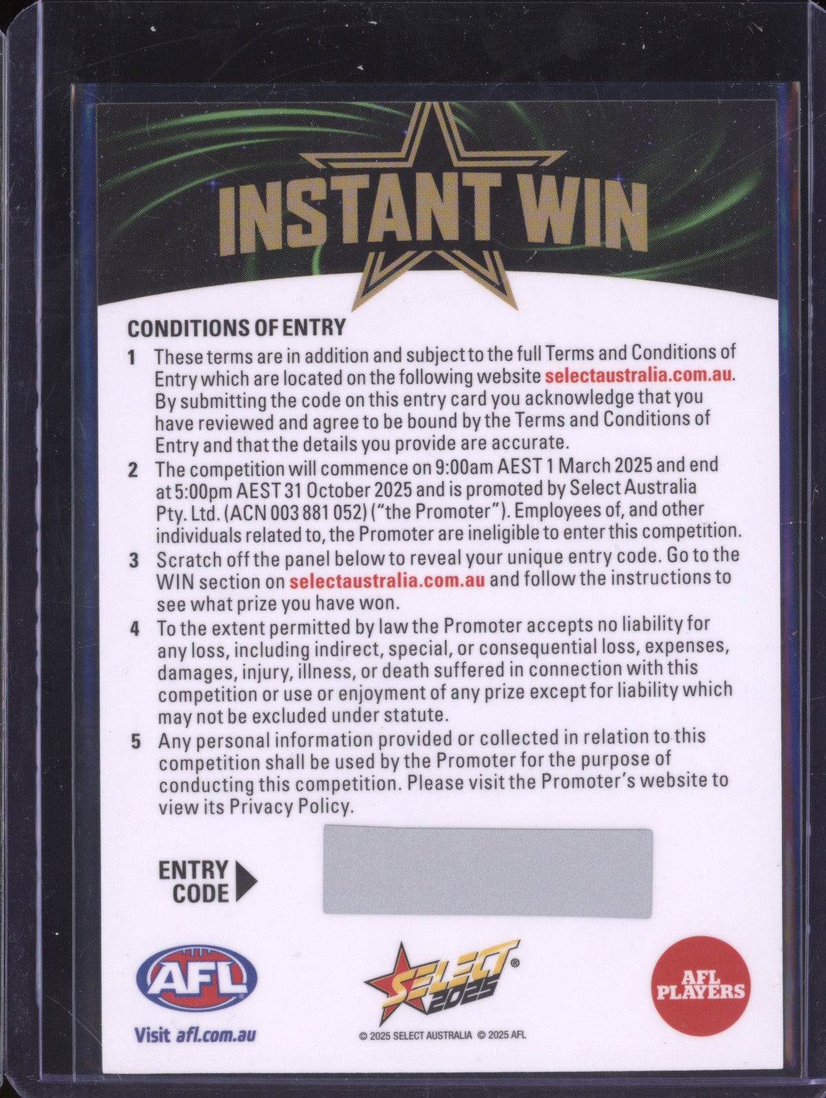 Instant Win 2025 Select Footy Stars Redemption